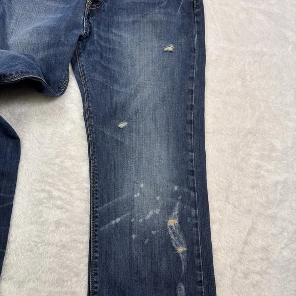 Ed Hardy Jeans Mens 36x32 Blue Distressed Splatter Straight Flap Pockets Whisker - Picture 4 of 16